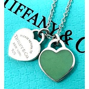 Authentic Tiffany & CO. Return To Enamel Blue Mini Double Heart Necklace.
